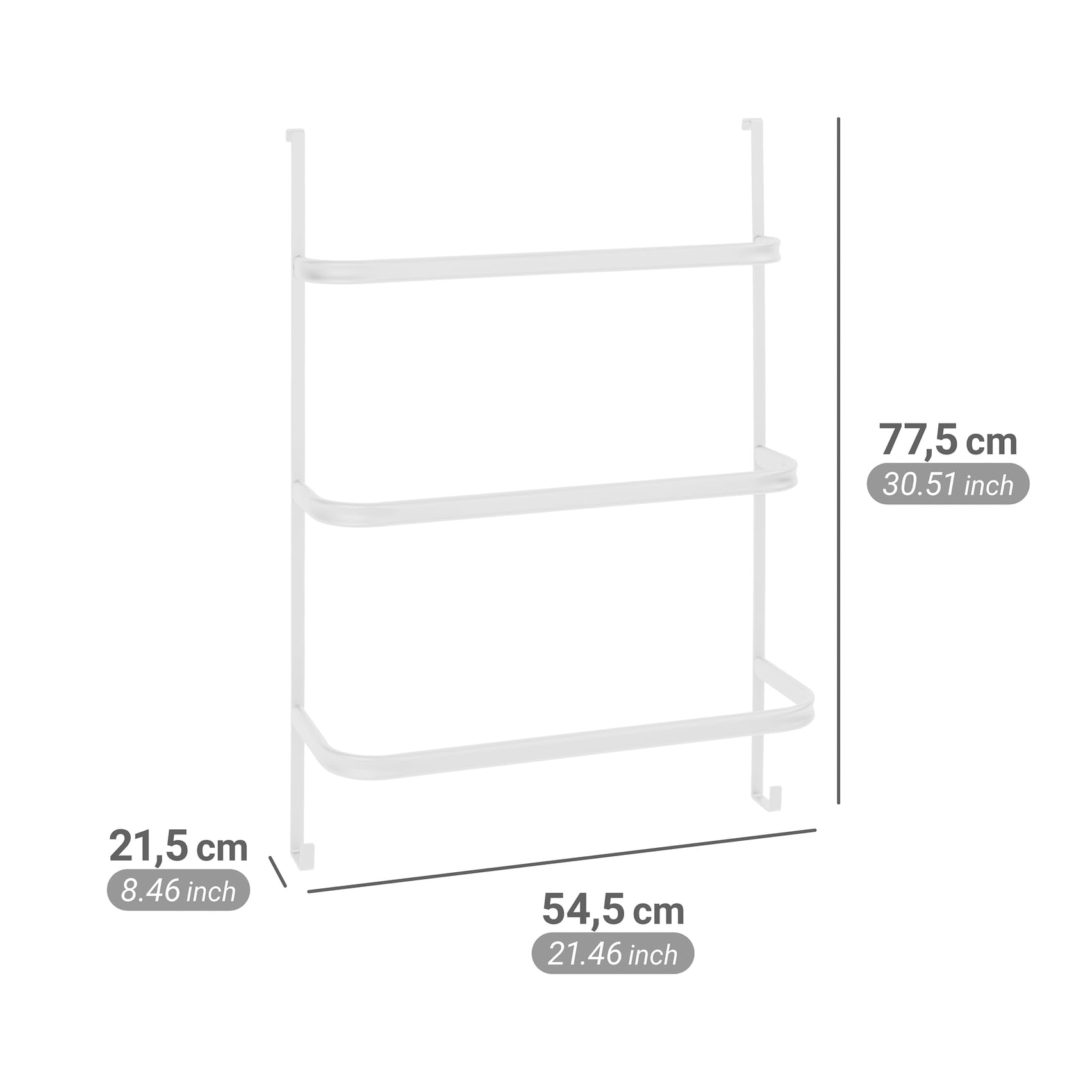 Wieszak na ręczniki model Irpinia wiszący mebel łazienkowy drzwi prysznic praktyczny wieszak na ręczniki metal stal biały do zagięć 2-4 cm 54,5 x 77,5 x 21,5 cm