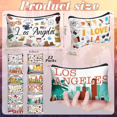 Reginary 12 Pack Cosmetic Bag Travel Souvenirs Gift Makeup Bag Lover Gifts Friendship Family Toiletry Storage for Women Vacation Traveller Trip(Los Angeles)2