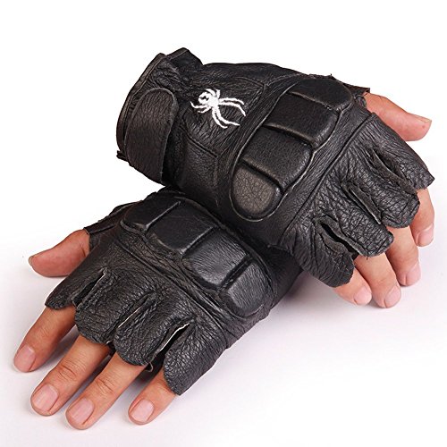 KUYOMENS Men's Half Finger Outdoor Sport Shooting Cycling Genuine Leather Gloves