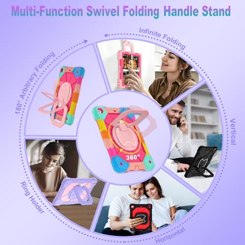Image of Auizotl Case for iPad 9th /8th /7th Generation 10.2 Inch iPad Case 9th Generation with Screen Protector /Rotate Stand /Pen Holder, Heavy Duty Shockproof i Pad 9th /8th /7th Cases,Colorful Pink