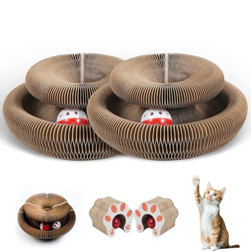 ZHIYUEJING 2pcs Kitty Kurlz Cat Toy - Foldable Accordion Cat Scratching Board with Bell Ball - Interactive Cardboard Scratcher cat Toys for Engaging Play