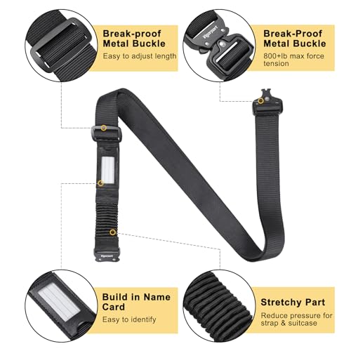 Vigorport Luggage Straps for Suitcases TSA Approved Suitcase Belt, Stretchable Travel Strap for Luggage, Heavy Duty Metal Buckle Luggage Belt Strap (Black, 72" Long/1PK)