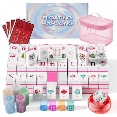 Floating Mahjong Tiles for Pool, 160PCS American Mahjong Tiles, Waterproof High hardness ABS, Water-Draining Handbag, Dice&Chips, Instruction Manual, for Hot Tub/Spa/Pool, Perfect for Gifting(Pink)