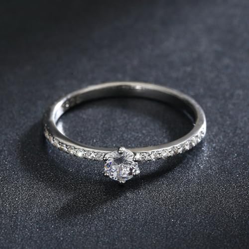 Skcess 14K białe złoto pierścionek damski biały Moissanite damski 4,5 x 4,5 mm, okrągły z białym okrągłym pierścionkiem moissanit rozmiar 45 (14,3)