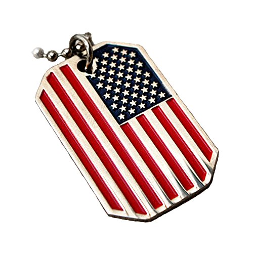 USA FLAG PENDANT AMERICAN OLD GLORY STARS STRIPES DOG TAG BALL CHAIN NECKLACE US