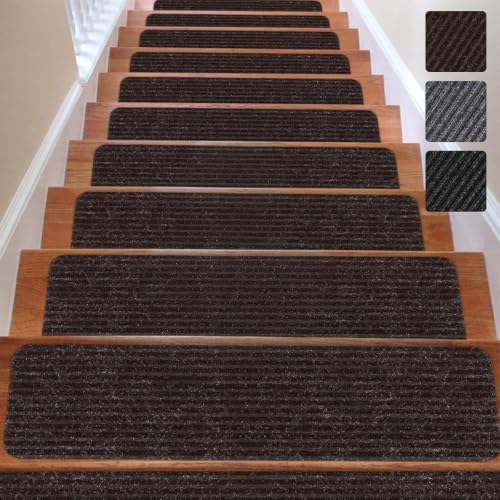 RIOLAND Non-Slip Stair Treads 15-Pack Brown