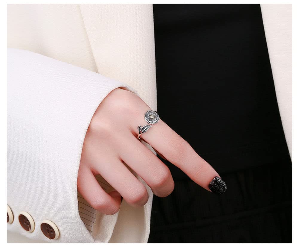 Anello In Argento 925 Da Donna,S925 Sterling Silver Piccole Margherite Anello Anelli Regolabili Retrò Anello Aperto Argento Thumb Ring Eternity Ring Fascino Di Nozze Gioielli Regali Per Uomini Raga