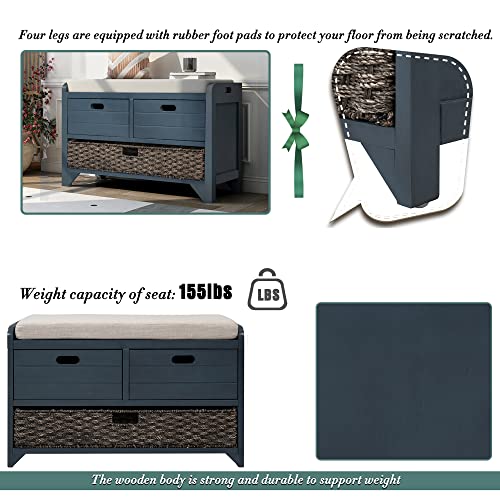Lovmor 32" Storage Bench For Entryway, Shoe Bench With Storage Removable Basket And 2 Drawers, Entryway Bench With Shoe Storage, Entryway Storage For Hallway, Entryway, Mudroom And Living Room, Navy #TOP6