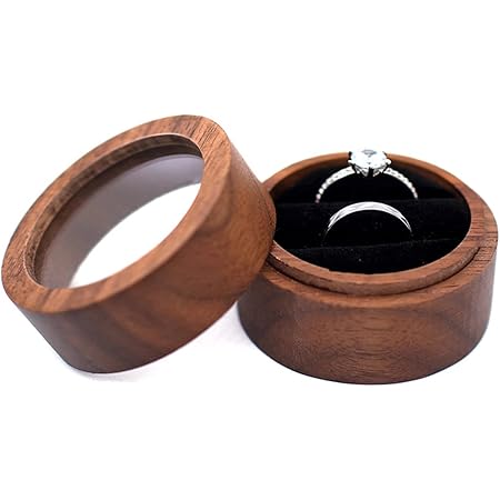 Amazon Crean リングケース ミニ 指輪ケース 木製 ペアリングケース ペア プロポーズ シンプル 高級 おしゃれ ギフトボックス 小さい 持ち運び 携帯用 ブラックチェリー 2個用 ジュエリー収納 オンライン通販