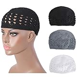 Qovelly 100% Cotton Lattice Crochet Knit Kufi Caps 3 Packed Skull Covers Hat(Set1)