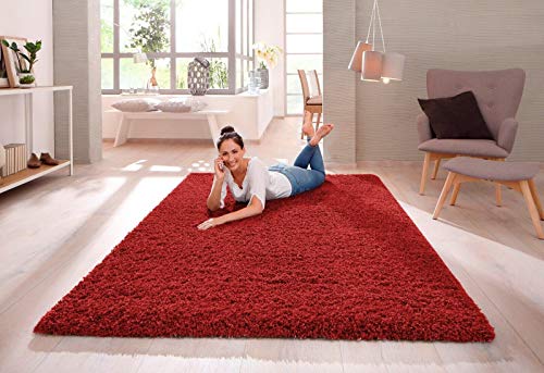 SHAGGY RUG 30MM / 3cm Modern Rugs Living Room Extra Large Small Medium Rectangular Size Soft Touch Thick Pile Living Room Area Rugs Non Shedding (Red, 160cm x 230cm (5.5ft x 7.5ft))