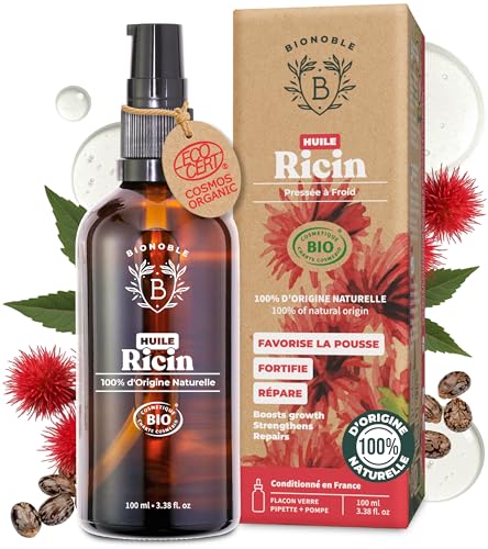 BIONOBLE Huile de Ricin Bio Pressée à Froid, 100% Naturelle - Favorise la Pousse, Répare - Huile de Ricin pour Cheveux, Cils, Sourcils - Castor Oil - Flacon...