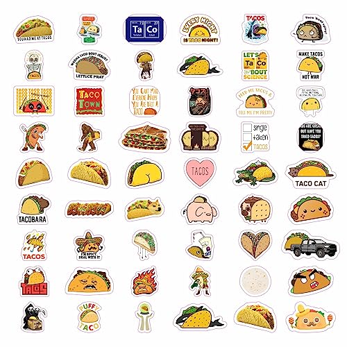 BulbaCraft 100Pcs Funny Taco Stickers and Decals for Adults, Taco Party Decorations, Gifts for Women & Men