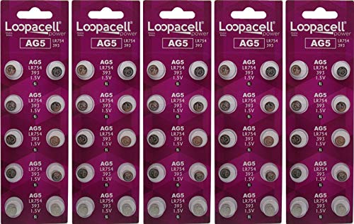 50 AG5 Button Cell Batteries, Alkaline Button Battery, 1.5V 10 Pcs Per Pack by LOOPACELL
