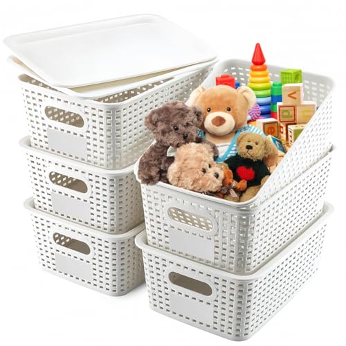 La mejor comparación de Cajas de Plastico Con Tapa Home Depot al mejor precio. 44 RONSXY 6 Cajas de Almacenamiento de Plástico,Cestas de Almacenamiento Resistente con Tapa, Contenedores Plásticos Apilable de 24X18X11 cm para Dormitorio, Armario, Sala y Oficina