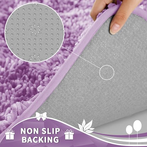Image of Yimobra Toilet Rugs U Shaped Washable, Extra Thick Soft Absorbent Chenille Contour Bathroom Rugs for Toilet 24x24 Inch, Quick Dry Non Slip Toilet Mat for Bath Floor, Lilac