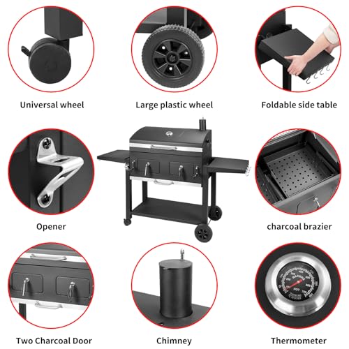 Image of Kenadne Charcoal Grill Outdoor BBQ Grill, Extra Large Cooking Area 794 Square Inches with Two Adjustable & Individual Charcoal Tray, Foldable Side Tables for Outdoor Cooking grill Backyard