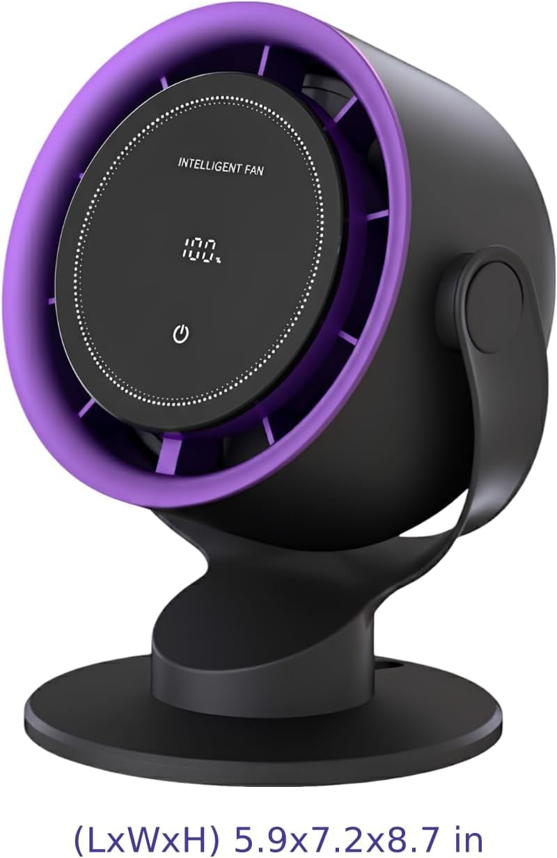 Ventilador de Mesa sin Aspas USB, 6 Pulgadas, Recargable y Portátil con Batería 4000mAh, Pantalla LED, Circulador de Aire Silencioso Ajustable para Oficina, Dormitorio, Hogar y Estudio