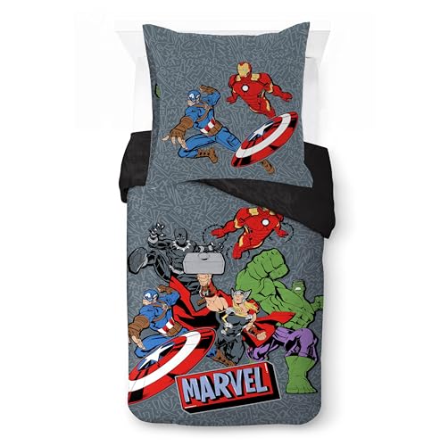 Jay Franco Kids Marvel Avengers Juego de Funda nórdica - Ropa de Cama Supersuave con Funda de Almohada, Solo Funda, edredón no Incluido, Gris, 2 Piezas, Individual