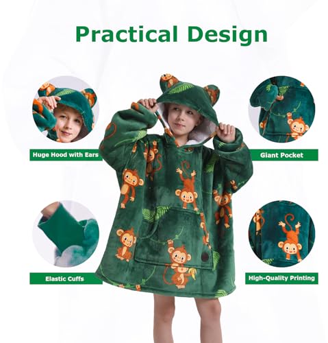 THREE POODLE Wearable Blanket Hoodie for Kids, Oversized Sherpa Sweatshirt Blanket with Giant Hood, Warm Cozy Hooded Blanket, Cute Gifts for Kids Girls Boys