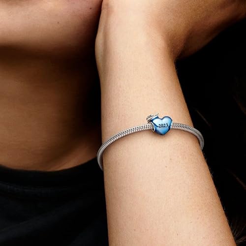 Feitery Blue 2023 Graduation Heart Charms Compatible For Pandora Bracelets And Necklaces For Women 925 Sterling Silver Jewelry Women's Bead Charms,Birthday Gifts #TOP3