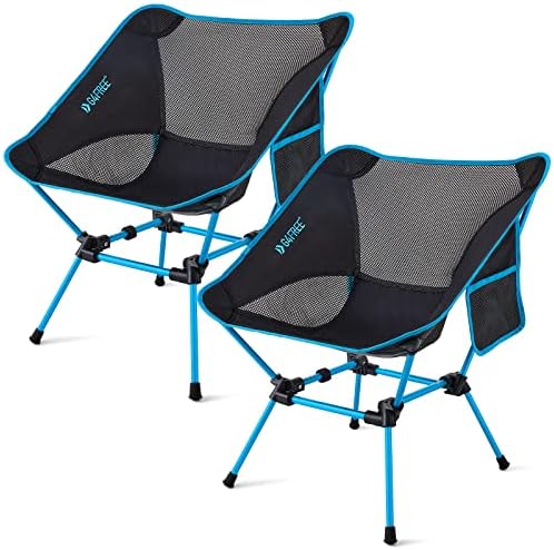 G4Free 2Pcs Folding Camping Chairs, Ultralight Compact Backpacking Folding Chairs Lawn Chairs Heavy Duty 330lbs with Side Pockets Packable for Outdoor Camp Travel Beach Picnic Travel Hiking Blue