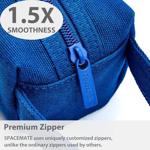 Image of SPACEMATE Pencil Case Pouch Box Bag School Supplies Girls Boys Kids, Cute Preppy Stuff Large Big Capacity Aesthetic Canvas Pen Organizer, Back to College Stationary, Blue, Simple Style, 1200ml