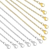 Topacket 24 Pack Necklace Chains Bulk,Gold and Silver Stainless Steel DIY Cable Link Chains for Jewelry Making 18 Inches