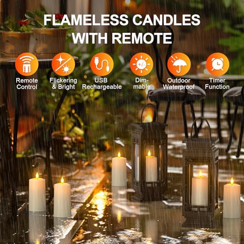 Bougies LED rechargeables d'extérieur étanches avec télécommande et câble USB