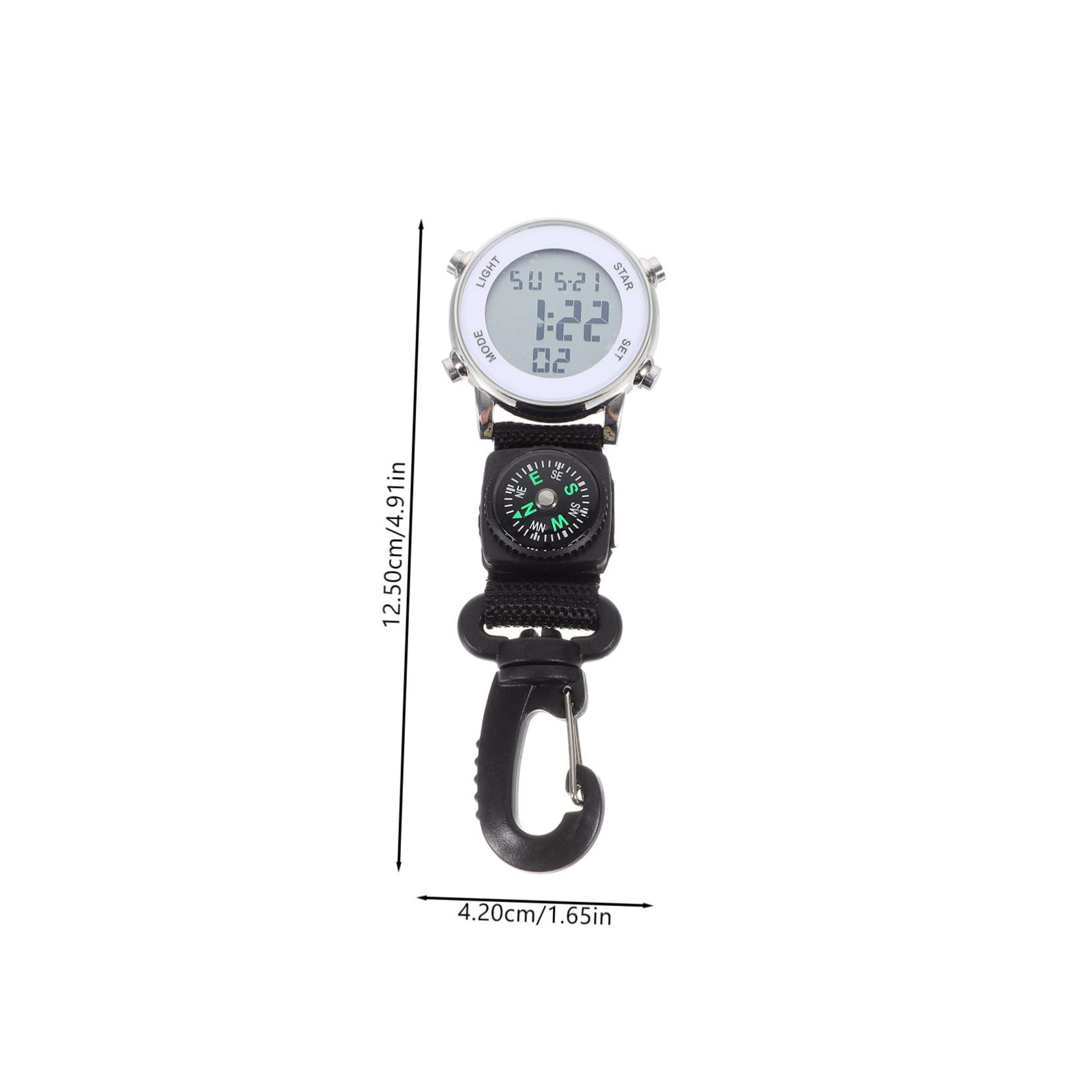 Montre De Poche Multifonction Avec Mousqueton Et Boussole - Écran Numérique, Bracelet Nylon, Pour Randonnée