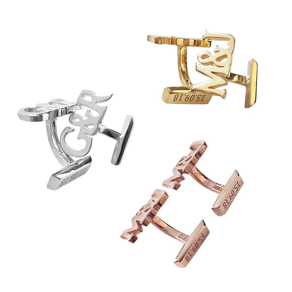 ALBERTBAND Gemelos Personalizados de 2 Piezas con Letras Iniciales Gemelos Personalizados con Nombre Árabe Gemelos con Fecha de Boda para el Padre Plata/Oro/Negro/Rosa
