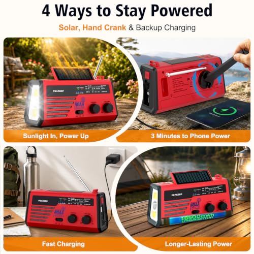 Peakeep NOAA Emergency Weather Radio Alert with Crank Solar Battery Powered - Image 3
