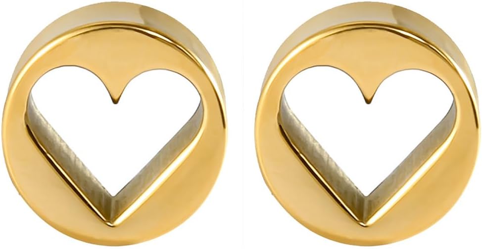 Heart Stainless Steel Ear Gauges Plugs Minimalist Gold Hollow Heart Double Flared 8-16mm Expander Tunnels Saddle Plugs Body Piercing Jewelry for Women Men
