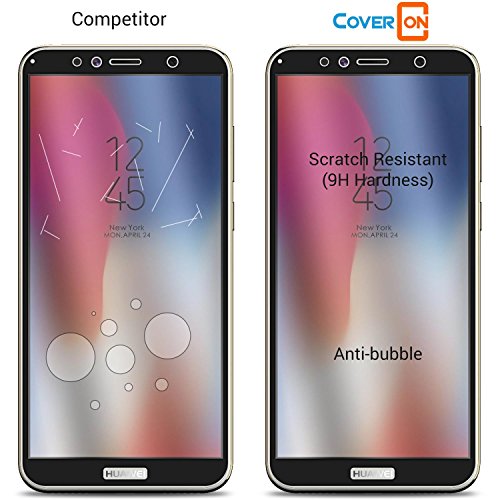 Huawei Y6 2018 Screen Protector, Coveron [Invisiguard Series] Premium Full Coverage Tempered Glass Screen Protector For Huawei Y6 2018 - Clear With Black Rim #TOP5