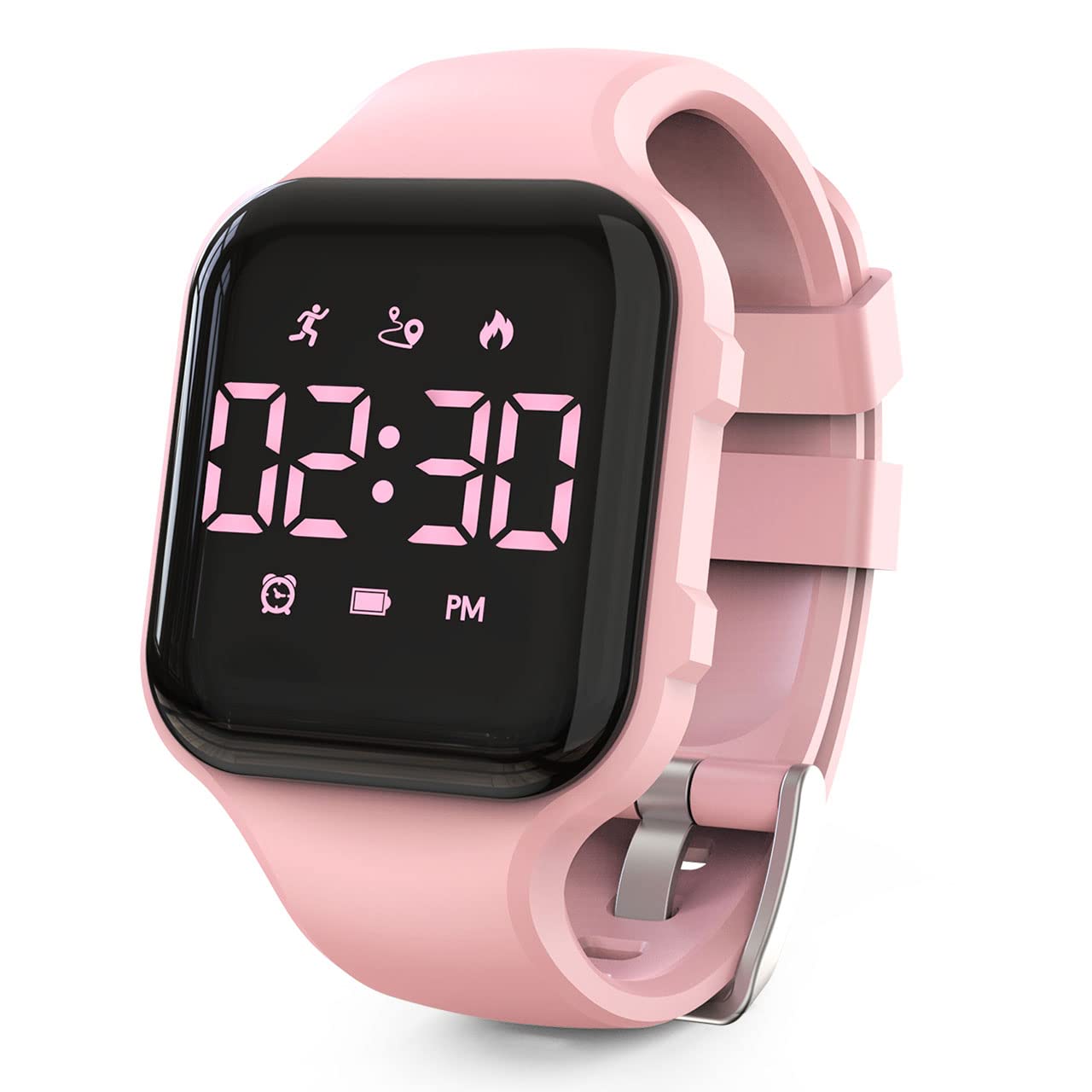 Konewos Kids Led Fitness Tracker Watch, Non-Bluetooth Digital Pedometer Wristwatch, Waterproof, 12/24 H, Stopwatch, Calendar, for Children Girls Boys Teens (Pink)