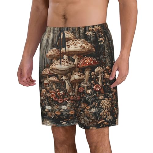 Men's Swim Trunks Bathing Suit Quick Dry Beach Board Shorts - Mushroom Jungle Vintage Art2