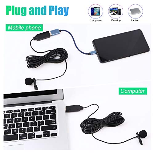 23 Feet Usb Lavalier Lapel Microphone With Clip-On Omnidirectional Condenser Computer Mic Plug & Play For Laptop,Pc,Mac,Desktop For Youtube,Zoom,Streaming,Video Recording,Podcasting With Usb C Adapter #TOP4