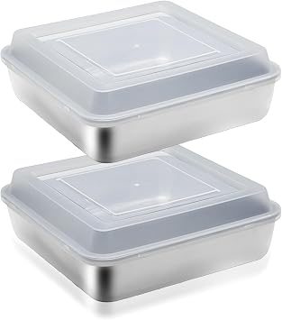 6x6 Stainless Steel Cake Pan with Lid Lasagna Baking Pans Sets Square Stainless Steel Bakeware with Cover for Cakes, Brownies, Cookies Oven Dishwasher Safe2 Pans + 2 Lids
