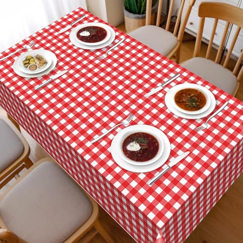 Image of Childom 3 Pack Red and White Checkered Tablecloth 54 inchx108 inch Mothers Day Tablecloths for Rectangle,Disposable Plastic Table Cover for Wedding Home Birthday Picnic Buffet Pizza Party Racing Car Decor
