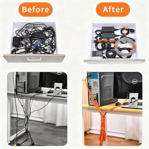 Image of IFNOW 32FT Reusable Fastening Tape Cable Ties Double-Sided Hook-and-Loop Cable Management Tape Strength and Durability 0.4'' /Width (5, Orange)