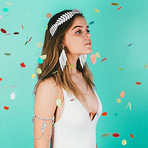 4 Pieces Grecian Goddess Leaf Laurel Costume Accessories Set Roman Toga Party Headband Upper Arm cuff Bracelet Band Earrings Women Jewelry Silver by RechicGu - Used condition - Image 2