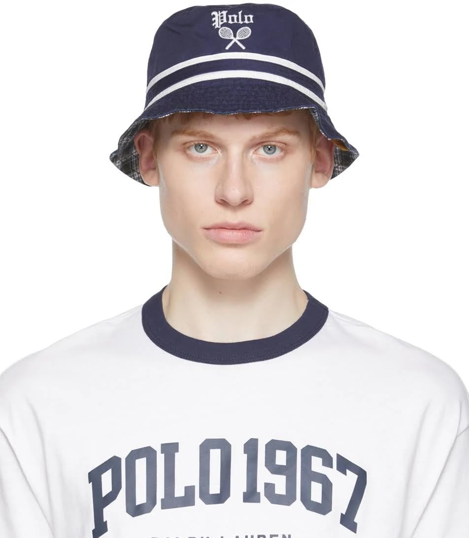 POLO RALPH LAUREN Men's Tennis Chino Bucket Hat - Navy - Tennis, S/M, Small-Medium