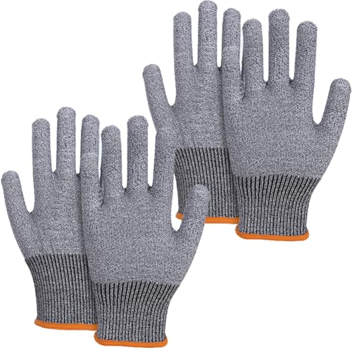 Qithmary Work Gloves 5-Level Cut Resistant Gloves Wire-Steel Slip-Proof Working Tools Packs of 2 (Wire-Steel, 8.66''x2.95'')