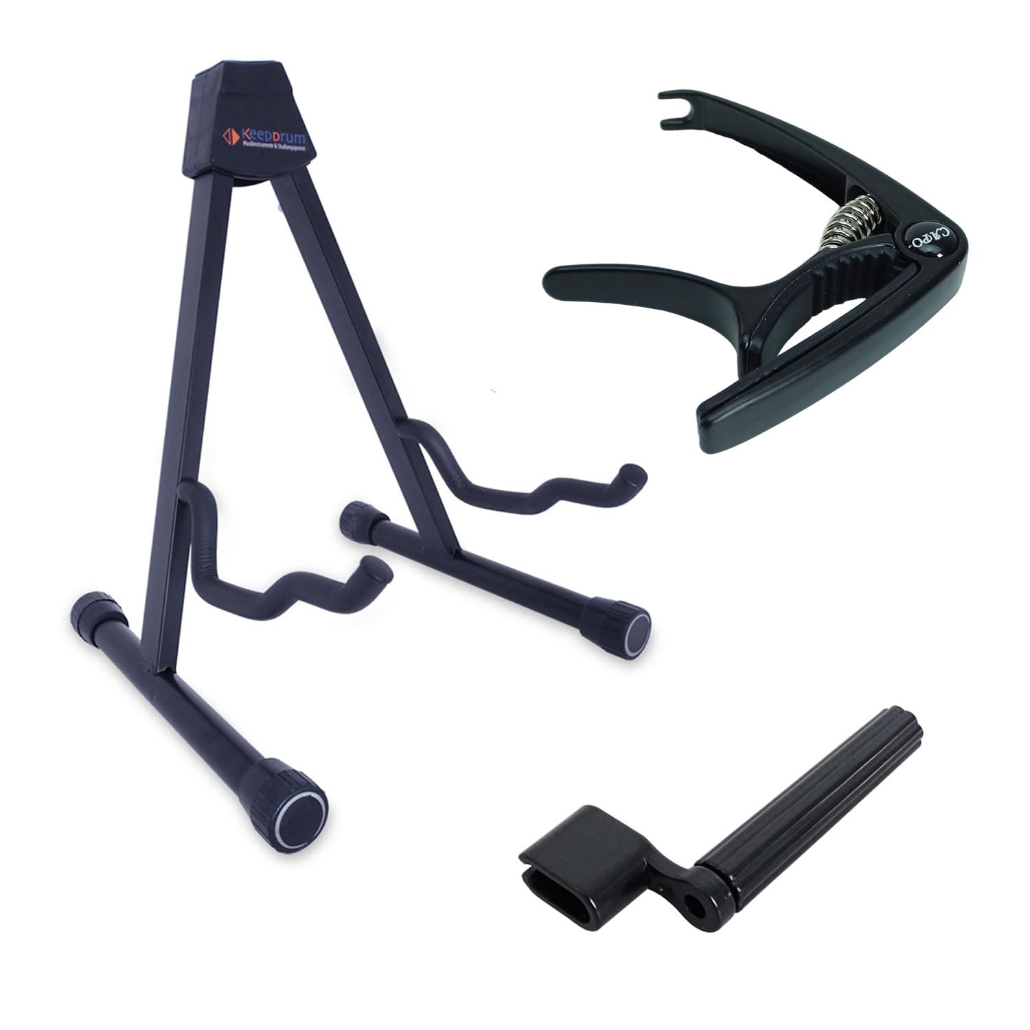 Keepdrum Gitarre Zubehör-Set Gitarren-Ständer + Halter + Kapodaster Produkt Description
