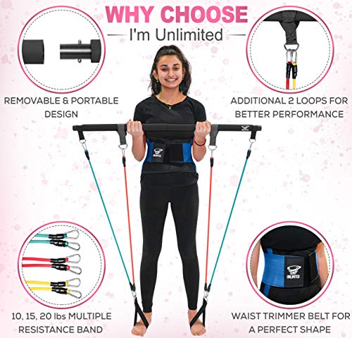 I'm Unlimited® Pilates Bar Kit & Video, 6 To 12 Resistance Bands & Waist Trainer, Pilates Reformer, Workout Equipment Home Gym, Portable Exercise Full Body, Fitness Stick,Yoga Toning Abs Arms & Legs #TOP2