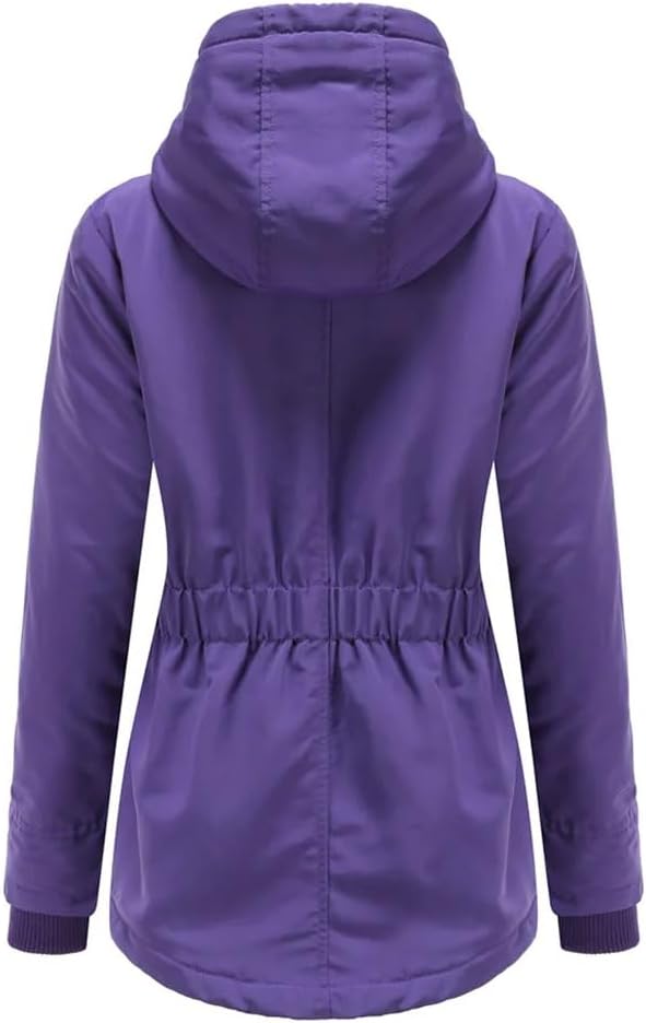 Womens Knee Length Parka Jacket Fleece Warm Long Coat Fur Collar Thickened Pocket Cotton Outerwear