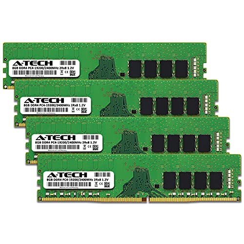 Image of A-Tech 32GB (4x8GB) DDR4 2400MHz DIMM PC4-19200 UDIMM Non-ECC 2Rx8 1.2V CL17 288-Pin Desktop Computer RAM Memory Upgrade Kit