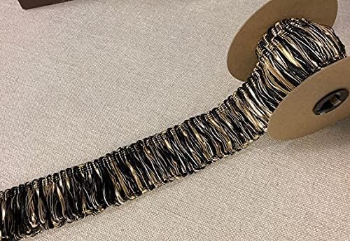 2 1/8" Extra Thick Fancy Loop Ribbon Fringe Trim LPF-2/47-4 Black, Taupe & Gold Upholstery