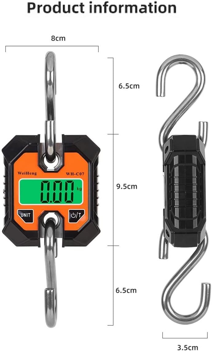 Portable Luggage Scale, 100kg/0.05kg Portable Crane Scale Digital Hanging Scales Weight Scale with Hooks for Farm Fishing Hunting Outdoor Luggage