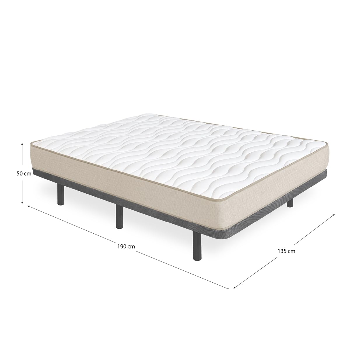 DEKIT - Pack Ahorro Base tapizada Dollie con colchón viscoelástico Nova Plus 135x190 cm - 20 cm Altura